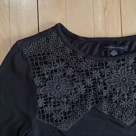 AE Long Sleeve Black Crop Top - L - Picture 2 of 5